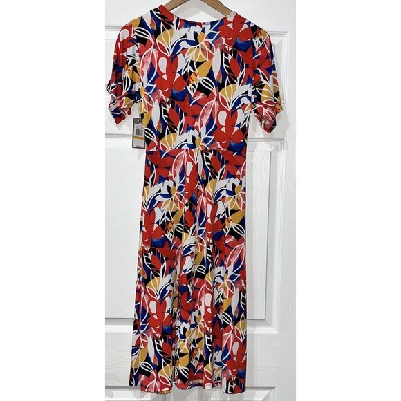Chauss Women’s Red‎ Floral Faux Wrap Dress Size Small 4-6 - Picture 2 of 9